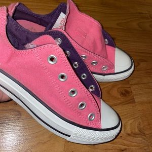 Pink Converses with purple and pink detailing